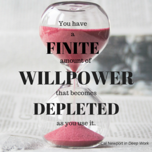 You have a finite amount of willpower that becomes depleted as you use it.