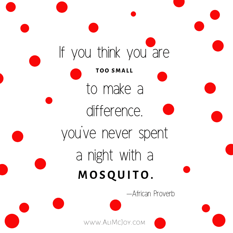 If you think you are too small to make a difference, you’ve never spent a night with a mosquito.